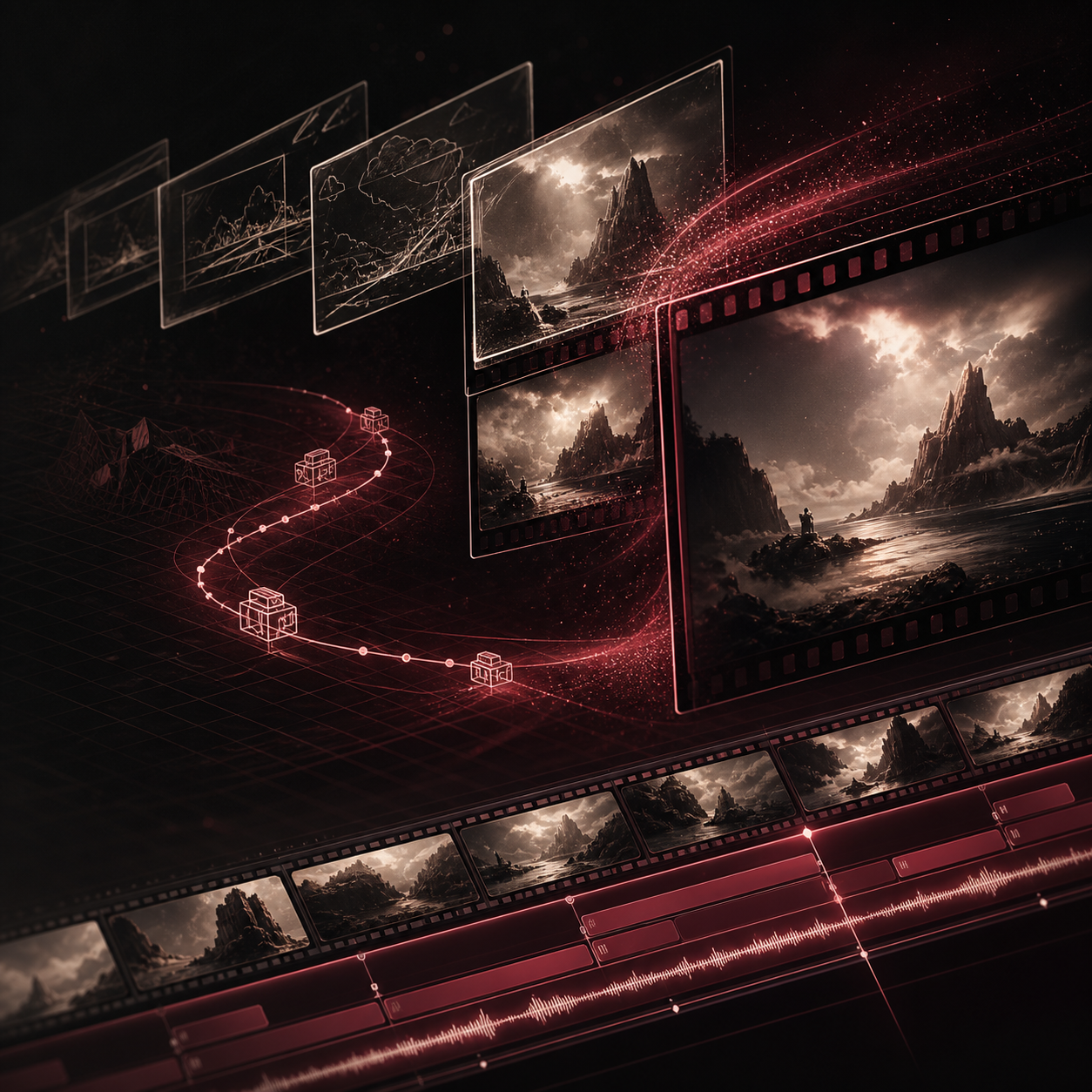 Cinematic AI video storyboards, camera paths, and editing timeline